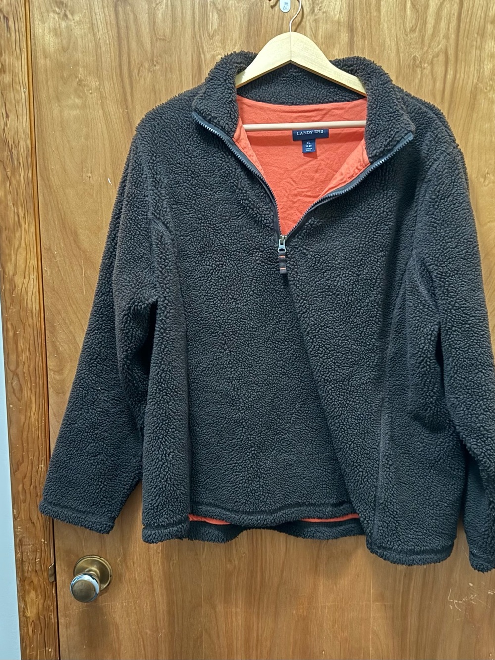 Lands' End Black Sherpa Jacket with Coral Lining
